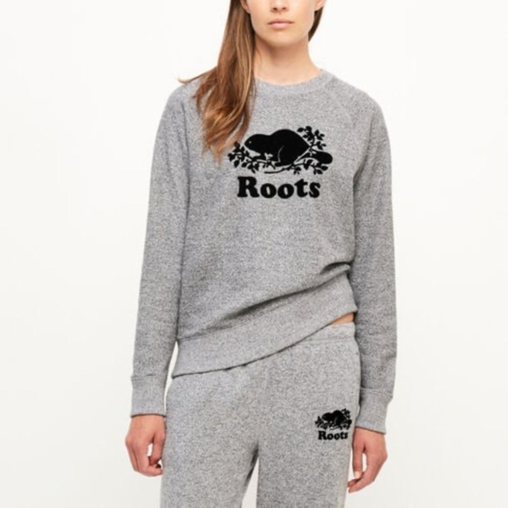 ROOTS Womens Salt and Pepper Crewneck Sweatshirt Size XS